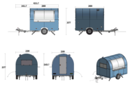 Camion de restauration mobile avec cuisinière et tables intégrées, en aluminium, pour la vente de café et de repas rapides