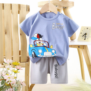 Ensemble deux pièces unisexe pour bébé, t-shirt à manches courtes et <span class=keywords><strong>short</strong></span> en coton pur, motif dessin animé, idéal pour l'été, vente en gros - Product Image 4