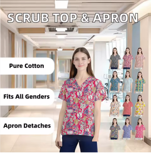 Blusas Quirúrgicas Unisex de Algodón/Poliéster/Rayón/Spandex con Delantal Desmontable y Detección de Agujas para Enfermeras y Profesionales Dentales - Product Image 1