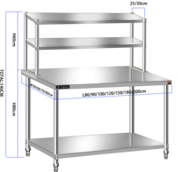 Table de travail en acier inoxydable, étagère en acier inoxydable, établi avec étagères