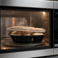 Contenants de préparation de repas à 2 compartiments avec couvercles, modèle américain 6828, en plastique noir moulé par injection, sans BPA, réutilisables, compatibles micro-ondes