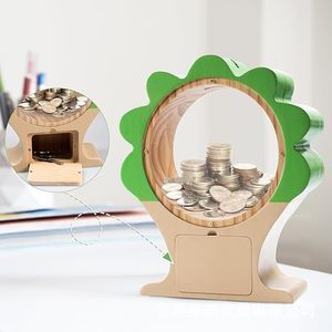 Hucha de madera transparente de acrílico y madera maciza para niños, adorno de escritorio con cerradura de llave, de 5 a 7 años - Product Image 1