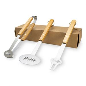 Juego de utensilios de barbacoa de acero inoxidable personalizados al por mayor para exteriores con mango de madera, espátula y pinzas - Product Image 3