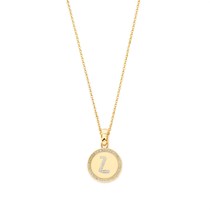 Collier avec pendentif lettre Z, plaqué or 18 carats, accent diamant, taille brillant rond, sertissage clos, classique, unisexe, bijoux fins - Product Image 1