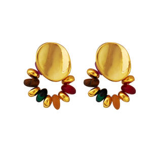 أقراط فرنسية على الطراز العتيق مطلية بالنحاس الذهبي ، حبات من الأحجار الطبيعية ، متدلية أنيقة ذات إحساس عالٍ بالشخصية - Product Image 5