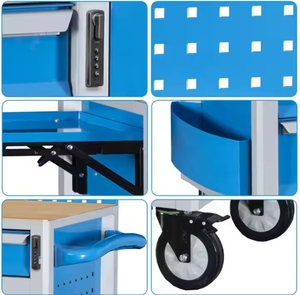 Chariot de rangement d'outils moderne en acier inoxydable robuste bleu, 1 porte, 5 tiroirs, chariot mobile pour atelier - Product Image 6