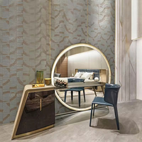 Commode de chambre à coucher en bois de luxe italien haut de gamme, grande coiffeuse ronde moderne avec miroir