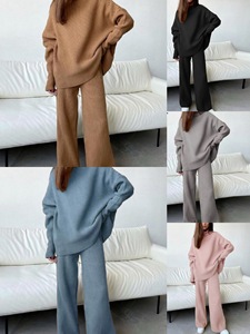 Completo Due Pezzi da Donna Traspirante, Maglione Invernale Spesso e Pantaloni a Gamba Larga, Pullover Oversize Casual - Product Image 6