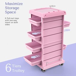 Chariot de rangement mobile réglable rose pour salon de beauté et coiffure, idéal pour spa et usage domestique, en plastique, directement de l'usine - Product Image 3