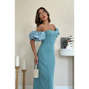 Robe de soirée en gros avec manches brodées menthe, design unique pour les occasions spéciales - Product Image 3