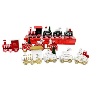 Christmas Painted Wooden Decoration Mini Train for Xmas Table Top Ornament for Festival Party