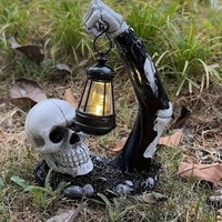Lanterne Squelette Halloween Décoration Résine Figurine Squelette Tenant Lanterne Décor Jardin Cour Extérieur Horrifique