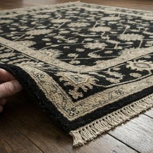 Tapis Oushak traditionnel noir élégant noué à la main en pure laine pour salon, chambre et intérieurs design, avec une finition artisanale intemporelle - Product Image 2