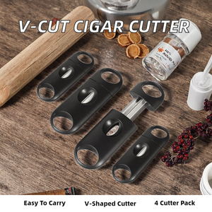 Coupe-cigares portable Vp V-009 2026 en acier inoxydable à coupe en V, lot de 4 pour hommes (noir) - Product Image 2