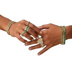 Juego de Joyería Geométrica Chapada en Oro, Anillo, Pendientes, Pulsera, Collar, Circonita Cúbica, Latón, Regalo de Moda - Product Image 4