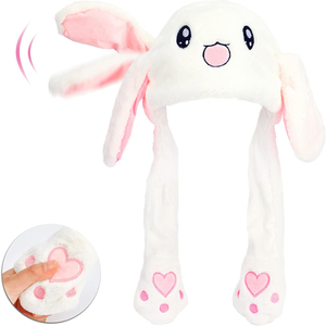 A333 Casquette de lapin sautant en mouvement avec oreilles en peluche, animal de vacances, cosplay, habillage pour enfants, chapeau de lapin, jouet en peluche amusant - Product Image 1