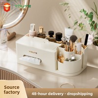 Organisateur de cosmétiques en plastique pour bureau, boîte de rangement de soins de la peau à compartiments, boîte à mouchoirs, rangement domestique de style tiroir, moderne