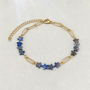 2026 New Natural Stone Patchwork <b>Bracelet</b> Star <b>Beads</b> Adjustable Stainless Steel Chain, Unisex Minimalist Dainty Jewelry Gift - Product Image 3