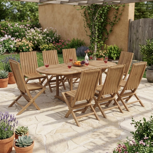 Ensemble de meubles de jardin de luxe résistant aux intempéries, table et chaises en teck massif - Product Image 4