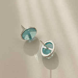 Boucles d'oreilles ovales en pierres précieuses bleues de haute qualité en argent Sterling 925 perle fine à la mode cadeau de fiançailles de fête de mariage pour femmes - Product Image 3