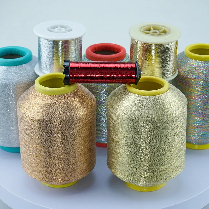 High Quality 65% Polyester visose 35% metallic Gold Silver 75D 125D 150D 300D 600D lustre Metallic Yarn Thread