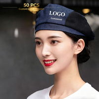 Béret en toile réglable avec ceinture élastique, unisexe, en coton, chapeau de travail pour la restauration, logo en relief, uniforme pour le personnel de service de restauration