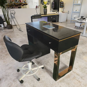 Estación de salón de belleza de lujo moderna, <span class=keywords><strong>MESA</strong></span> DE <span class=keywords><strong>MANICURA</strong></span> de uñas negra superior de mármol con salida, silla a juego - Product Image 6