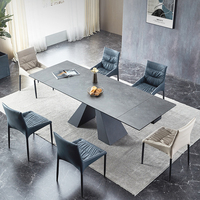 Ensemble de table à manger de style européen simple et luxueux de Foshan, table rectangulaire plaquée or avec plateau en marbre