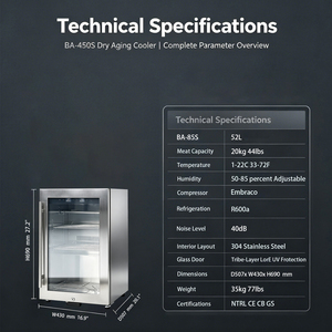 Refrigerador de carne mini UV de acero inoxidable con compresor, enfriamiento por aire, sin escarcha, para carne seca y madurada, para hoteles y hogares - Product Image 5