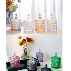 Vide luxe chocolat galvanoplastie <span class=keywords><strong>verre</strong></span> soufflé à la main faisant clair support gris bougie pot avec couvercle - Product Image 3