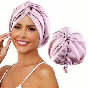High Quality Silky Satin <b>Twist</b> Turban Ladies Outdoor Adjustable Fashion Multifunction Hair Care Headwraps - Product Image 1