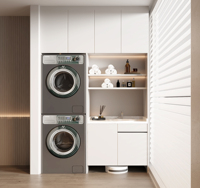 Buffet en bois massif moderne blanc avec éclairage LED, étagères ouvertes, meuble de salle à manger, modulaire, sur mesure, fabrication OEM pour salon