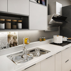 Gabinetes de Cocina Personalizados ZBOM Zhibang para Toda la Casa, Tablero de Partículas, Encimeras de Cuarzo Minimalistas, Diseño Simple, Pequeño - Product Image 3