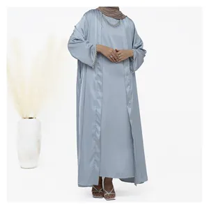 Luxury Dubai Muslim Dress Party Wearing Women Abaya 2 Piece With Diamonds Belt Boutique Women Open Abaya