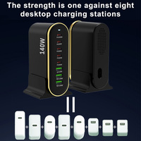 Chargeur Gan 140w certifié CE de conception privée, station de charge à 8 ports, adaptateur de voyage pour la charge d'alimentation de plusieurs appareils
