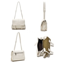 Sac bandoulière en cuir PU noir minimaliste avec rabat, large sangle réglable, pour femme - Vente en gros