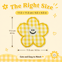 Patch floral en vichy jaune de 11,5 cm, applique brodée thermocollante pour vestes, sacs, chapeaux, vêtements pour enfants, artisanat et décoration DIY.