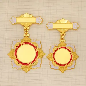 Medali peringatan campuran seng universal foil emas dengan logo teks lencana kosong untuk medali dan kehormatan kompetisi olahraga