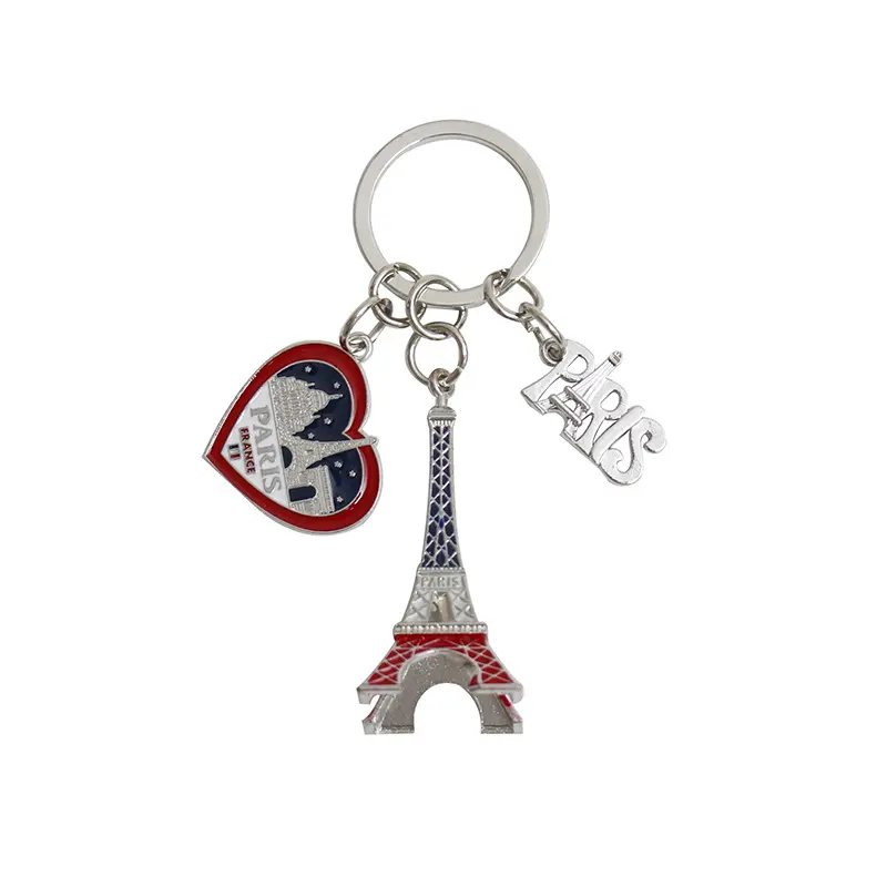 뉴 프랑스 관광 기념품 열쇠 고리 3D 프로모션 하트 에펠 열쇠 고리 금속 슈퍼 품질 파리 기념품 열쇠 고리 도매