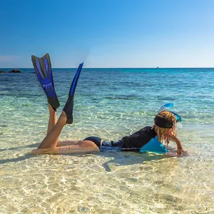 Aletas DE BUCEO impresas personalizadas, precio barato al por mayor, productos de equipo de buceo para adultos, aletas de buceo de hoja larga para natación