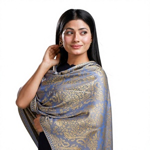 Chal de Invierno Azul Geométrico de Modal para Uso Diario, Reversible, Estilo Pashmina con Flecos para Mujer - Product Image 5