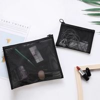 Étui à crayons transparent en maille noire, trousse de toilette de voyage, pochette à fermeture éclair pour pinceaux de maquillage