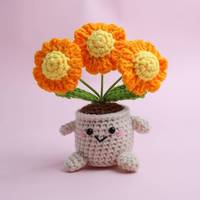 Petite fleur artificielle en crochet faite à la main, en pot, pour décoration de bureau et petit cadeau pour la fête des enseignants