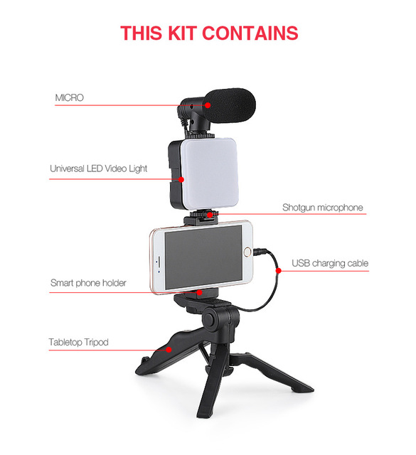 Fast Arrival Custom Tripod Multi-functional Desktop Mobilephone Fill Light Microphone Rack Vlog Kit DSLR Conference Light Stand
