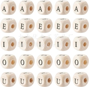 12มม. ลูกบาศก์สี่เหลี่ยมธรรมชาติไม้สระตัวอักษรลูกปัด A E I O สำหรับงานฝีมือ DIY เครื่องประดับสร้อยข้อมือทำสร้อยคอ - Product Image 5