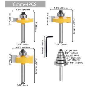 Carbide Tipped Router Bits 8mm Shank 4Pcs Set For Woodworking Straight Cut With Adjustable Bearing - Product Image 1