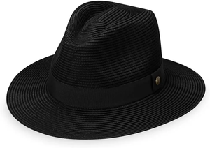 Chapeau Fedora en paille unisexe, chapeau de soleil Panama à large bord avec bande de ruban noir, chapeau Fedora respirant pour l'été, protection UV pour hommes et femmes - Product Image 4