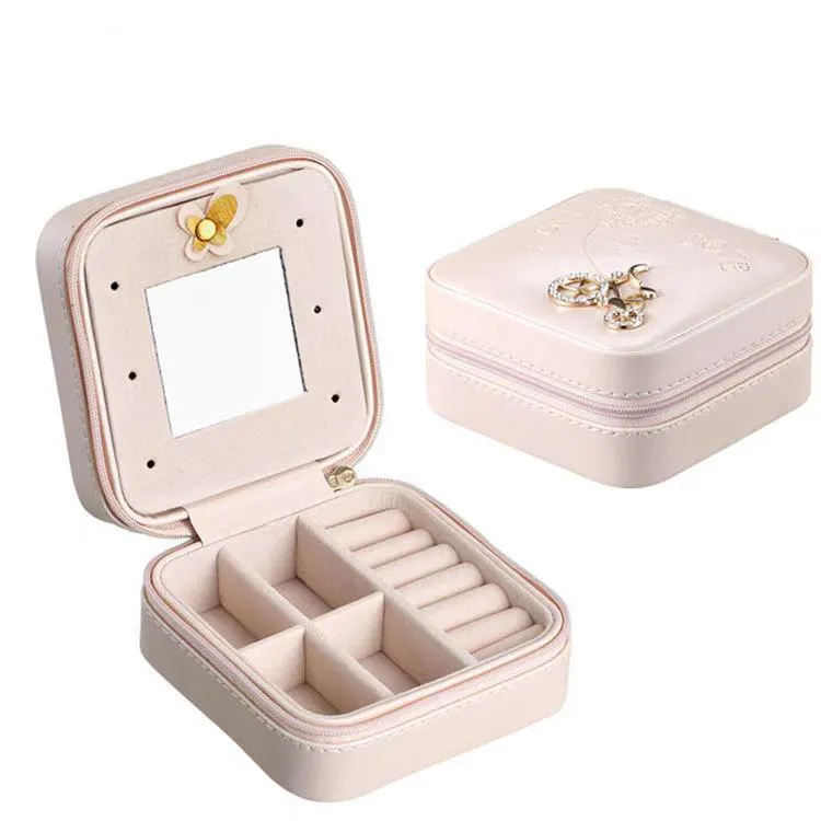 Caja de PU de viaje creativa de estilo coreano, organizador portátil de almacenamiento de pendientes de joyería, QN-J01, cantidad mínima de pedido, 1 unidad