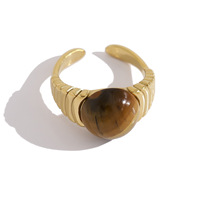 Bague Maillard pour femme en acier inoxydable avec turquoise, plaquée or 18 carats, pierre naturelle, texture vintage