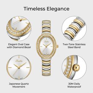 <span class=keywords><strong>Montre</strong></span> élégante pour femmes, vintage, petit cadran ovale, bicolore, plaqué or et argent, mouvement japonais, tendance, élégante, quartz - Product Image 1